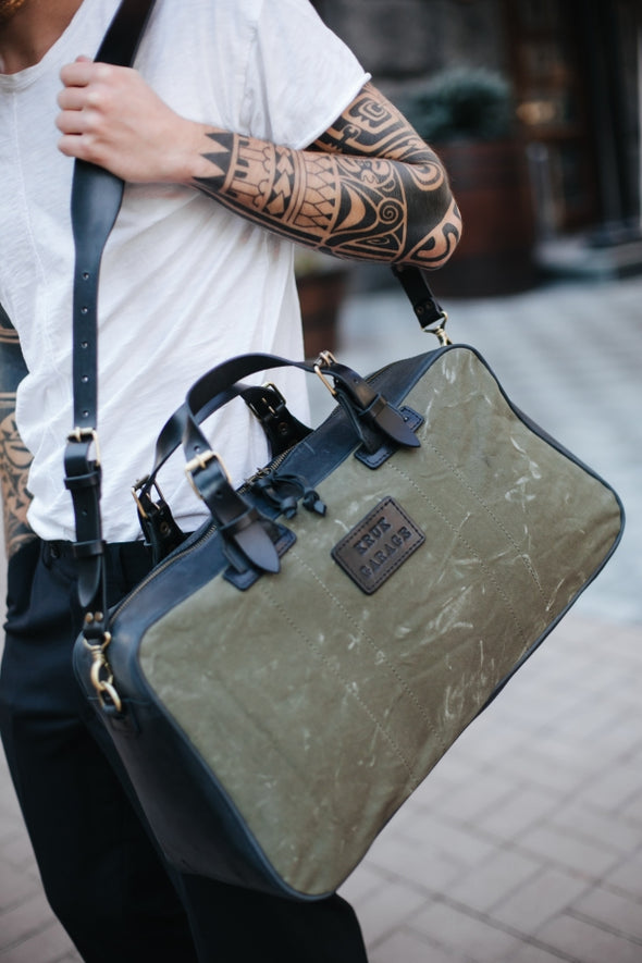 Leather and Canvas Weekender Bag