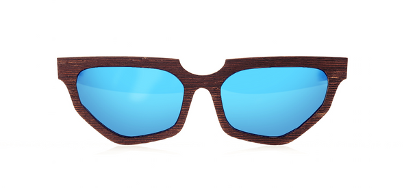 Wood Sunglasses for Men and Women - Wenge with Sky Blue Lenses by BREVNO on Jetset Times SHOP
