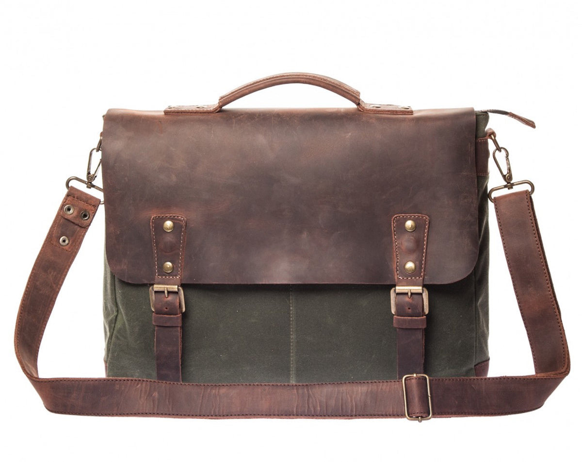 Report Business Bag - Waxed Canvas - Dark Green