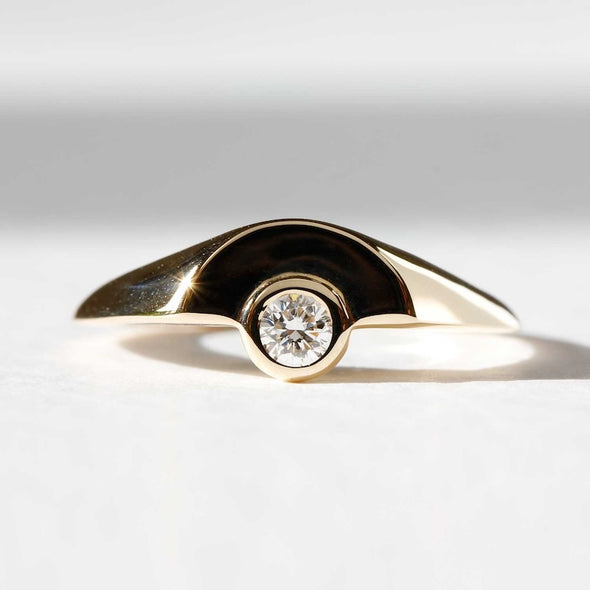 Diamond Crescent Signet Ring