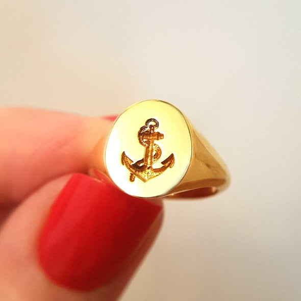 Gold Anchor Signet Ring