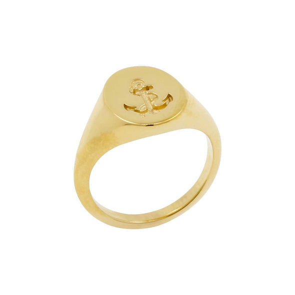 Gold Anchor Signet Ring