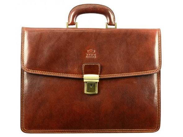Dark Brown Leather Briefcase - The Sound of the Mountain for Men and Women by Time Resistance on Jetset Times SHOP