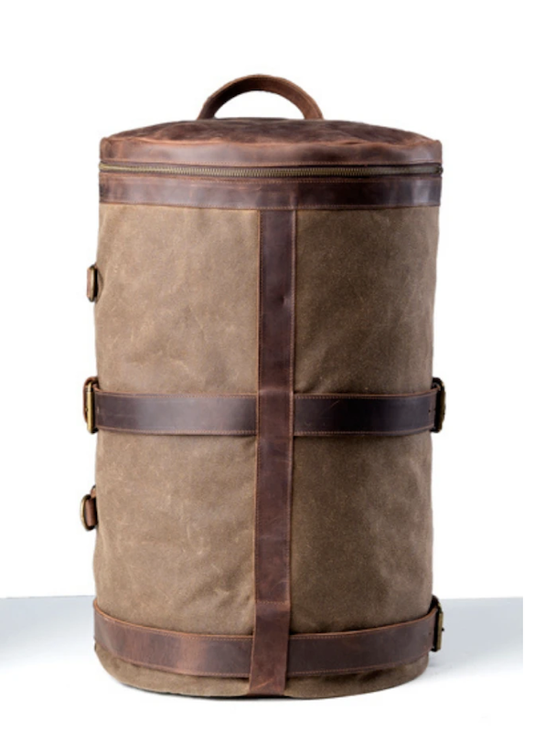 Waxed canvas top motorcycle bag