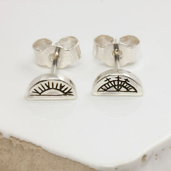 Women's Half Circle Stud Earrings - Sami Sun & Moon in Silver by No 13 on Jetset Times SHOP