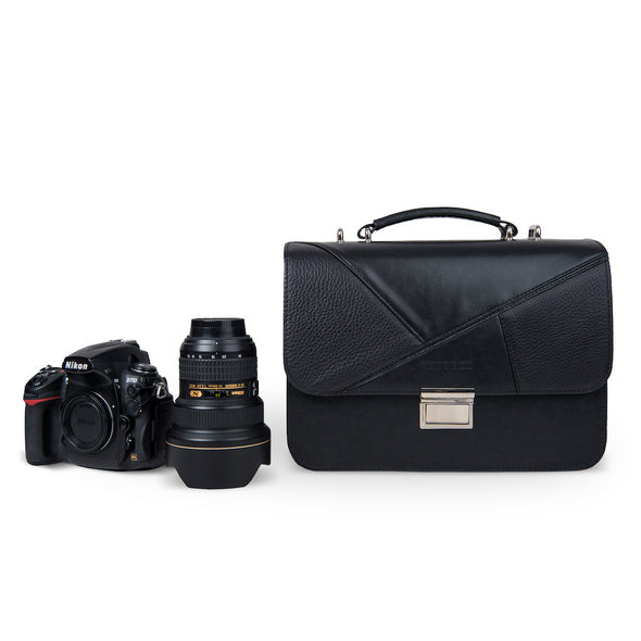 Women's Black Leather Camera Bag - Miami by POMPIDOO on Jetset Times SHOP