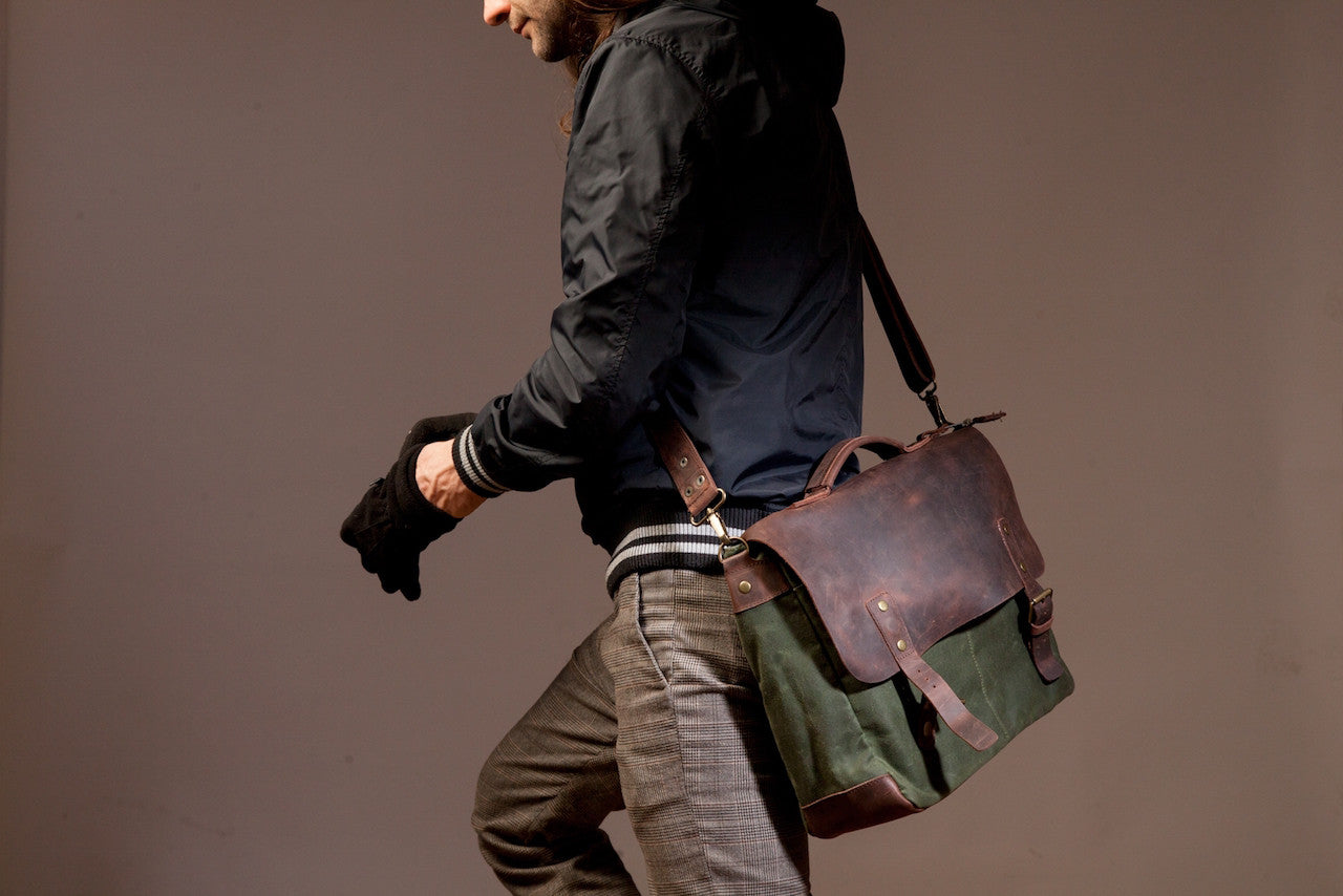  HuaChen Men's Waxed Canvas Messenger Bag Shoulder Crossbody  Laptop Bag Satchel (M49_Army Green) : Electronics